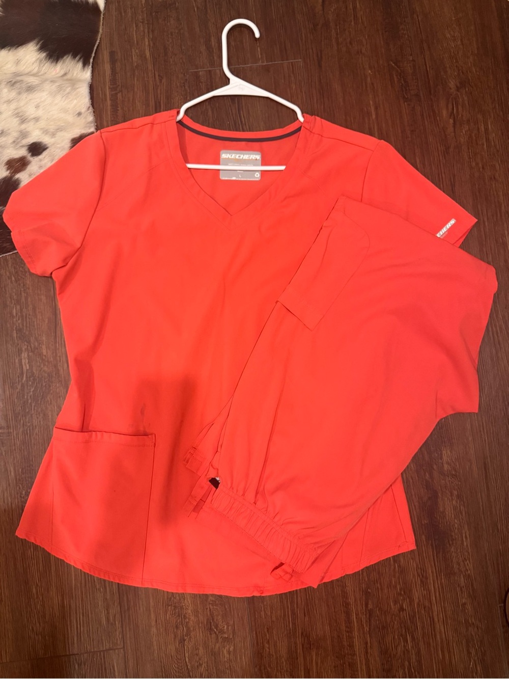 Skechers Women's V-Neck Scrub Top and Pants Set in Coral